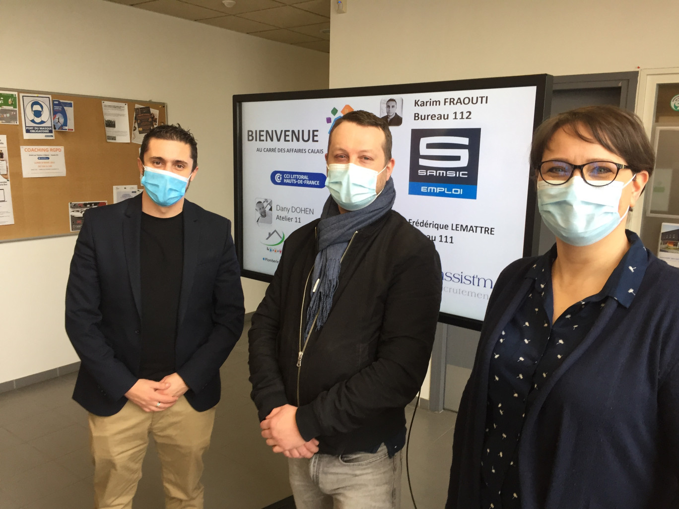 De g. à d., les nouveaux arrivants au Carré des Affaires : Karim Frauoti (Samsic Emploi), Dany Dohen (Aquathermelec) et Frédérique Lemattre (Domino Assyste’M). (© Aletheia Press / M.R.)