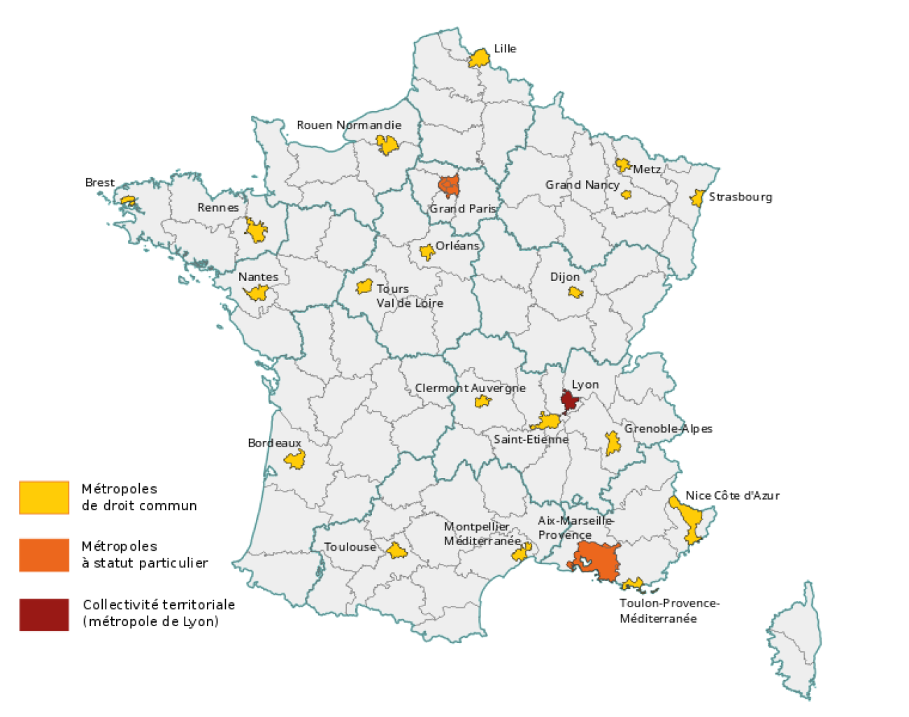 Les différentes métropoles françaises.