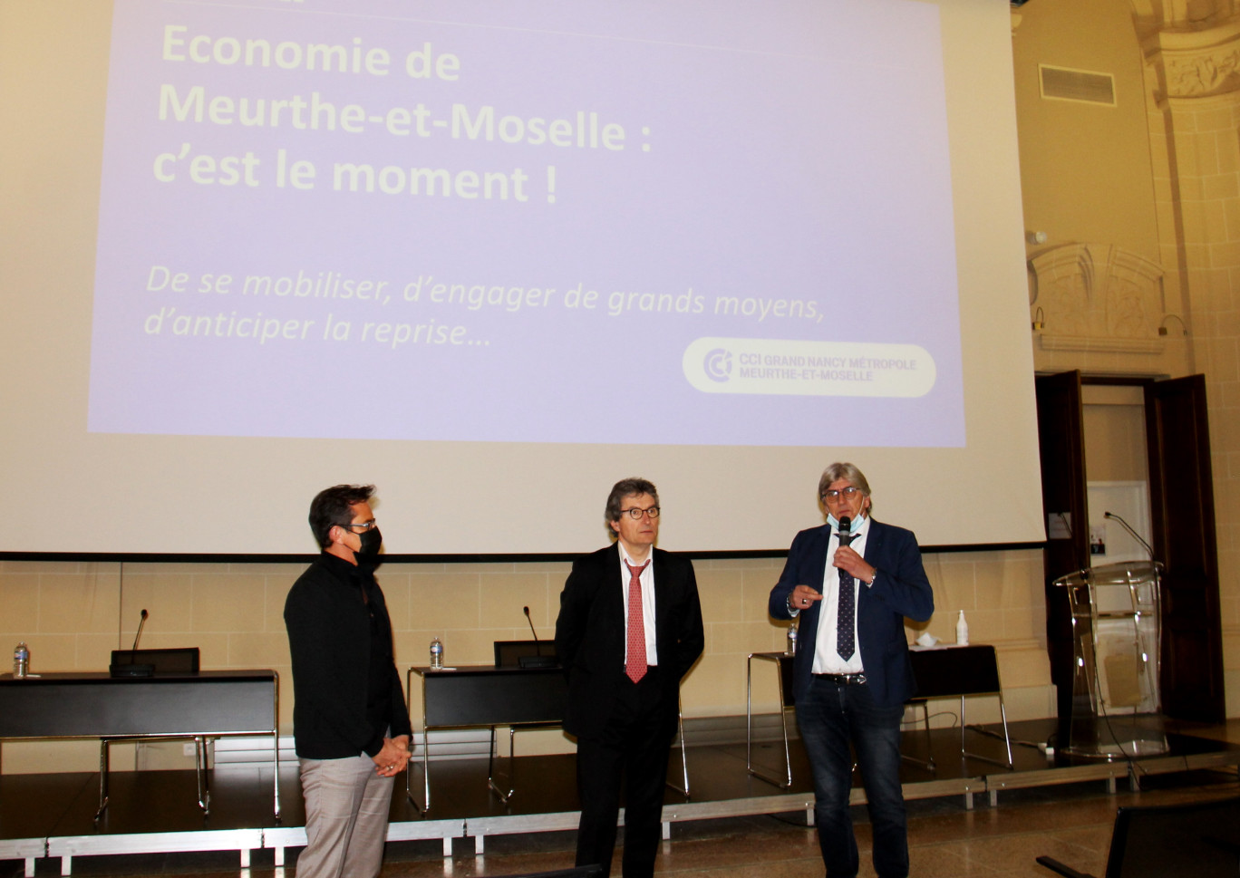 Sébastien Duchowicz, président des Vitrines de Nancy, François Pélissier, président de la CCI Grand Nancy Métropole 54 et Jean-Paul Daul, président de la CMA 54. 