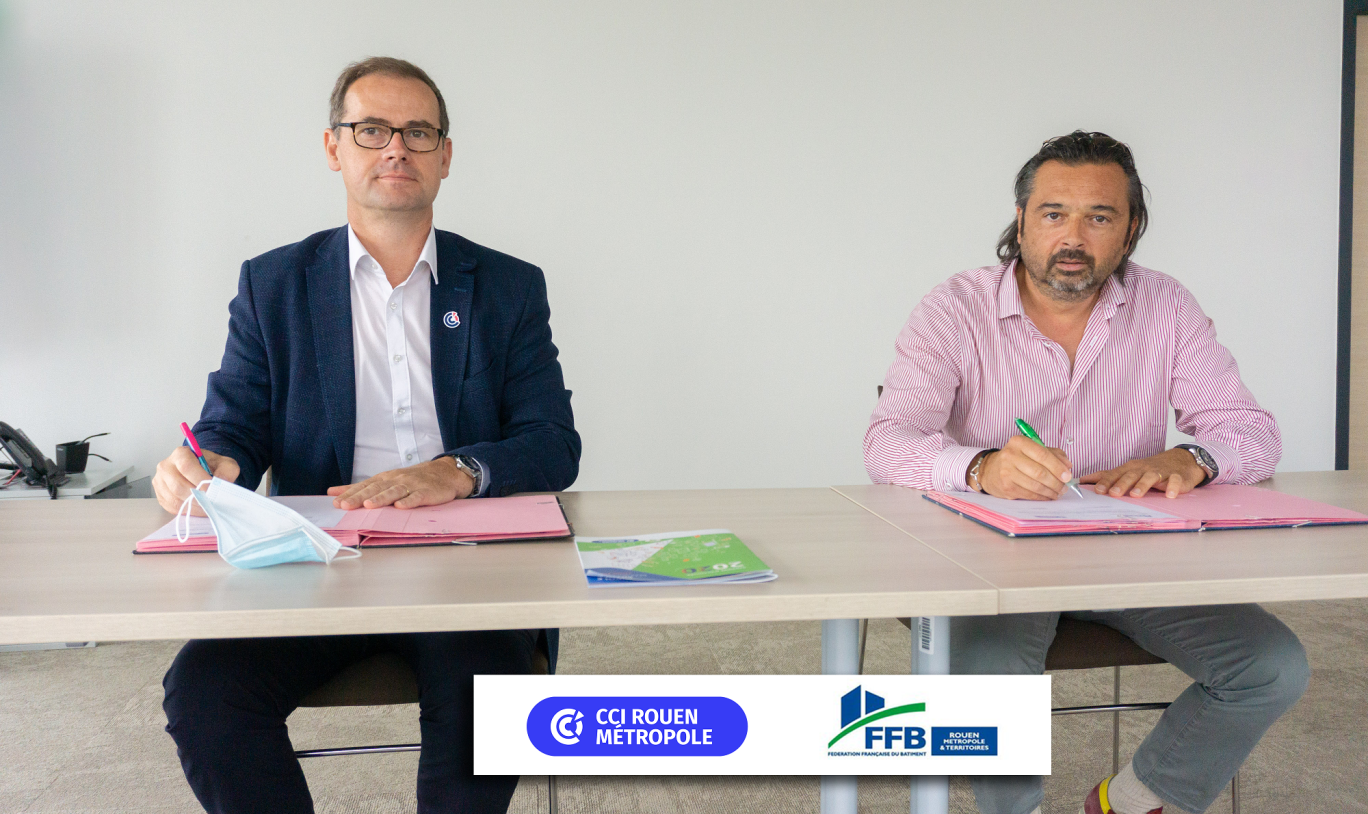 Vincent Laudat, président de la CCI Rouen Métropole et Olivier Rousseille, président de la FFB Rouen Métropole et Territoires. (Photo CCI Rouen Métropole)