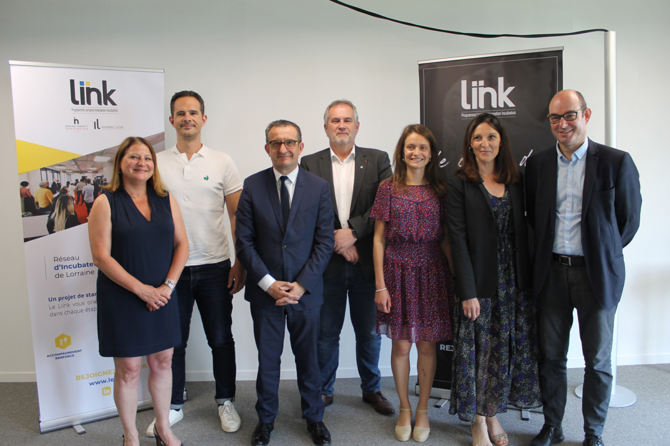 Le logo du Liink rassemblent ceux du Grand Nancy Innovation (in) et de l’Incubateur Lorrain (il).