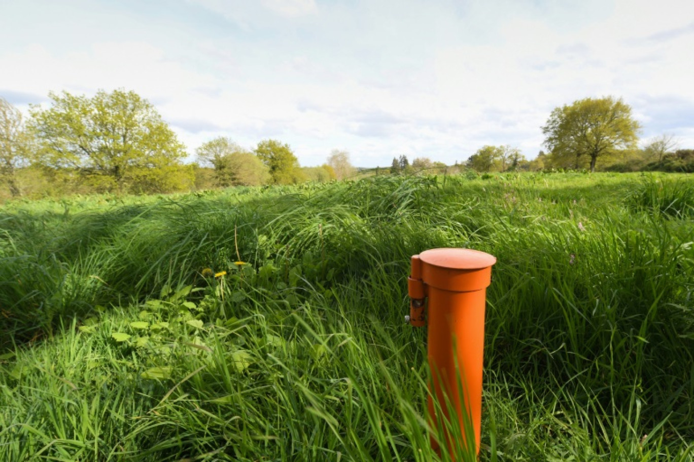 Une sonde piézométrique permettant de mesurer la hauteur des nappes phréatiques, le 22 avril 2023 à Liffre, près de Rennes © JEAN-FRANCOIS MONIER