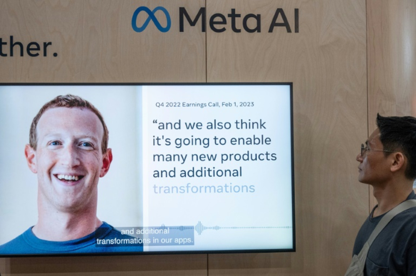 Un écran avec le visage de Mark Zuckerberg à Paris, le 14 juin 2023 © ALAIN JOCARD