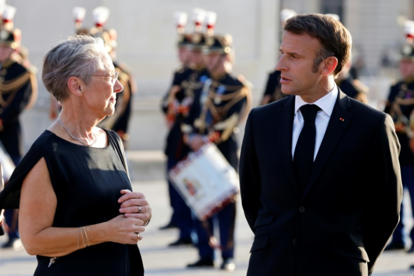 Le président Emmanuel Macron et la Première ministre Elisabeth Borne, le 14 juillet 2023 à Paris © Ludovic MARIN