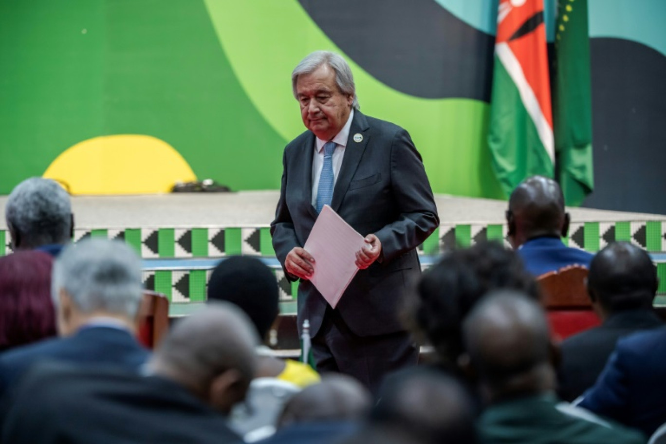 Le secrétaire général des Nations unies  Antonio Guterres lors du sommet africain sur le climat à Nairobi, le 5 septembre 2023 © Luis Tato