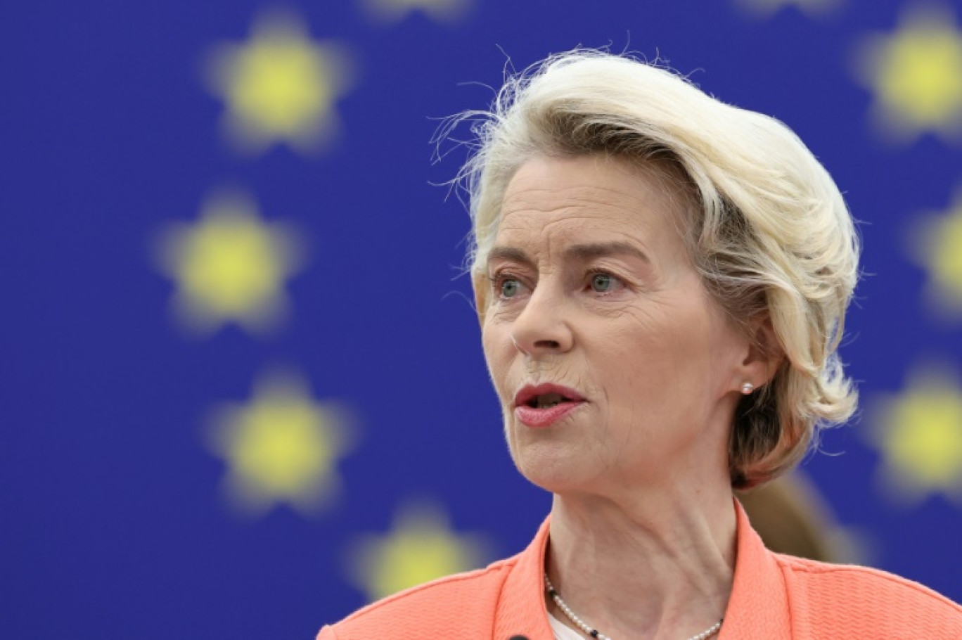 La présidente de la Commission européenne Ursula von der Leyen s'exprime devant le Parlement européen à Strasbourg le 13 septembre 2023 © FREDERICK FLORIN