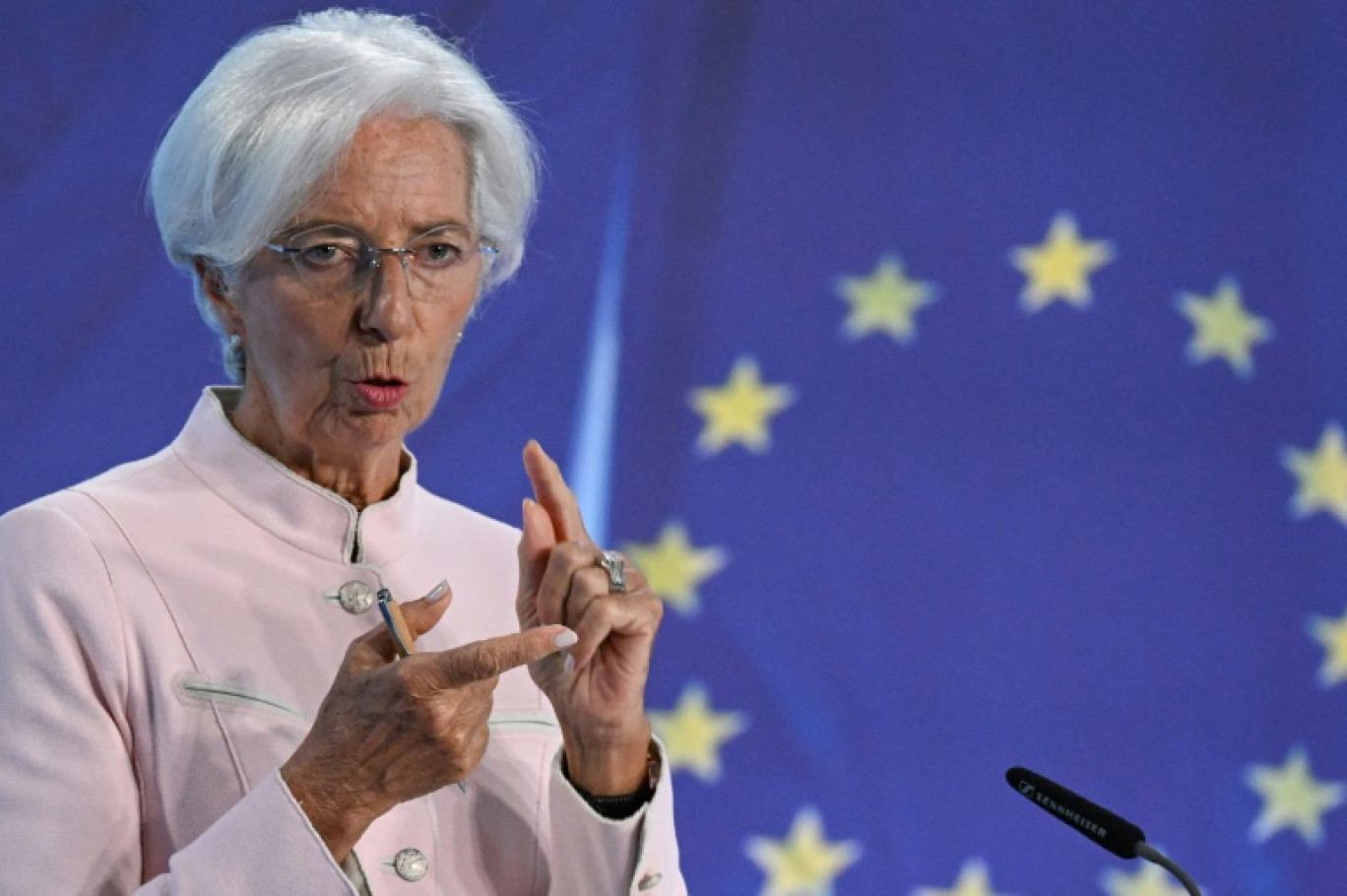 La présidente de la BCE Christine Lagarde lors d'une conférence de presse, le 14 septembre 2023 à Francfort © Kirill KUDRYAVTSEV