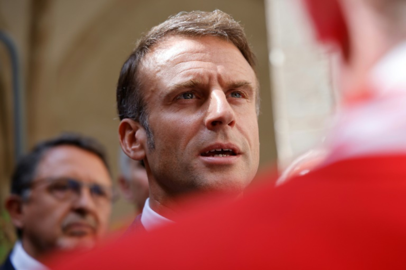 Le président français Emmanuel Macron à Semur-en-Auxois, en Côte-d'Or, le 15 septembre 2023 © Ludovic MARIN