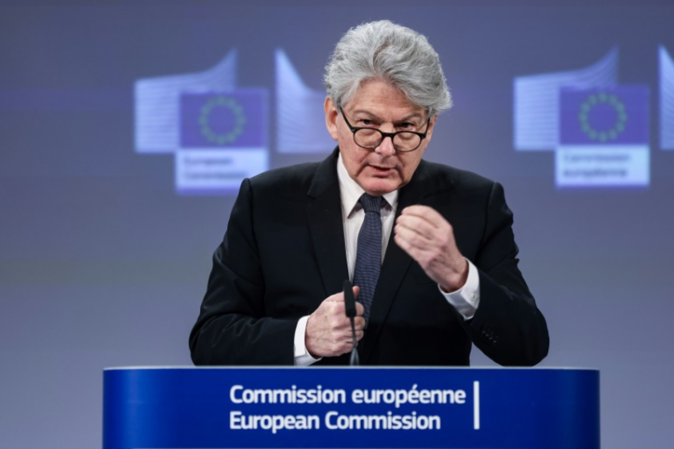 Le commissaire européen au Marché intérieur, Thierry Breton, à Bruxelles le 16 mars 2023 © Kenzo TRIBOUILLARD