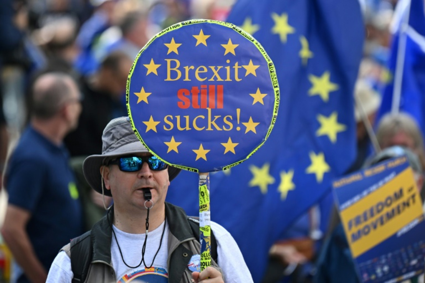 Manifestation en faveur du retour du Royaume-Uni au sein de l'Union européenne, le 23 septembre 2023 à Londres © JUSTIN TALLIS