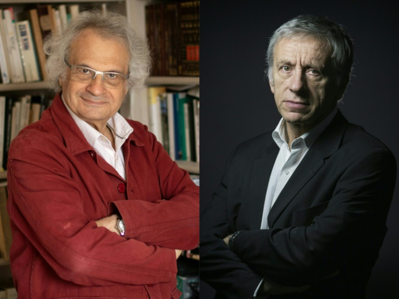 Les écrivains Amin Maalouf (d)  et Jean-Christophe Rufin, membres de l'Académie française, le 14 juin 2012 à l'Institut de France, à Paris © FRANCOIS GUILLOT