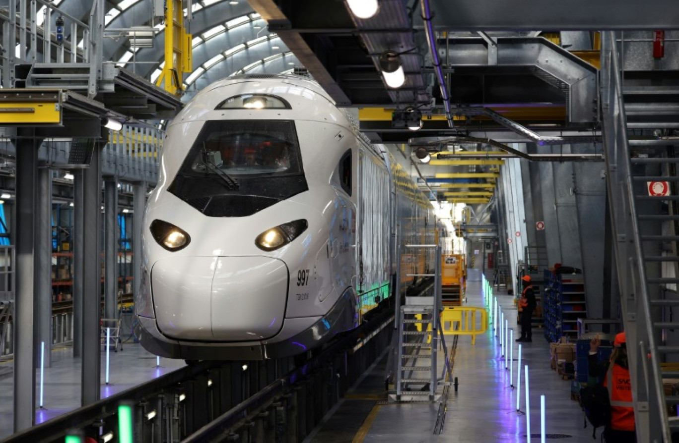 Le futur TGV M, cinquième génération des trains à grande vitesse conçue par Alstom pour la SNCF, présenté le 6 octobre 2023 à Paris © Thomas SAMSON