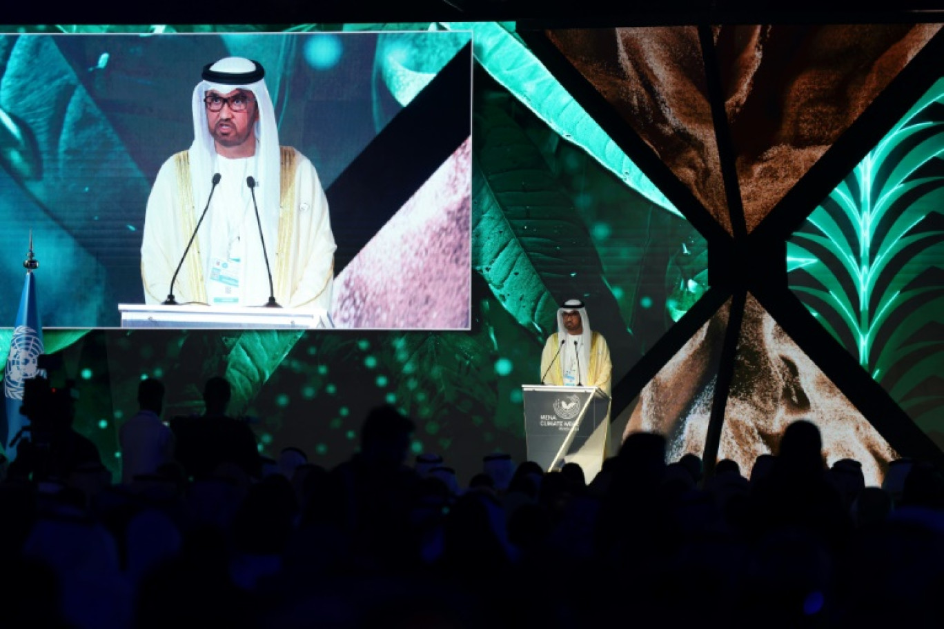 Sultan Al Jaber, président de la prochaine COP28, à l'ouverture de la Semaine du climat du Moyen-Orient et de l'Afrique du Nord, le 8 octobre 2023 à Ryad © Fayez Nureldine