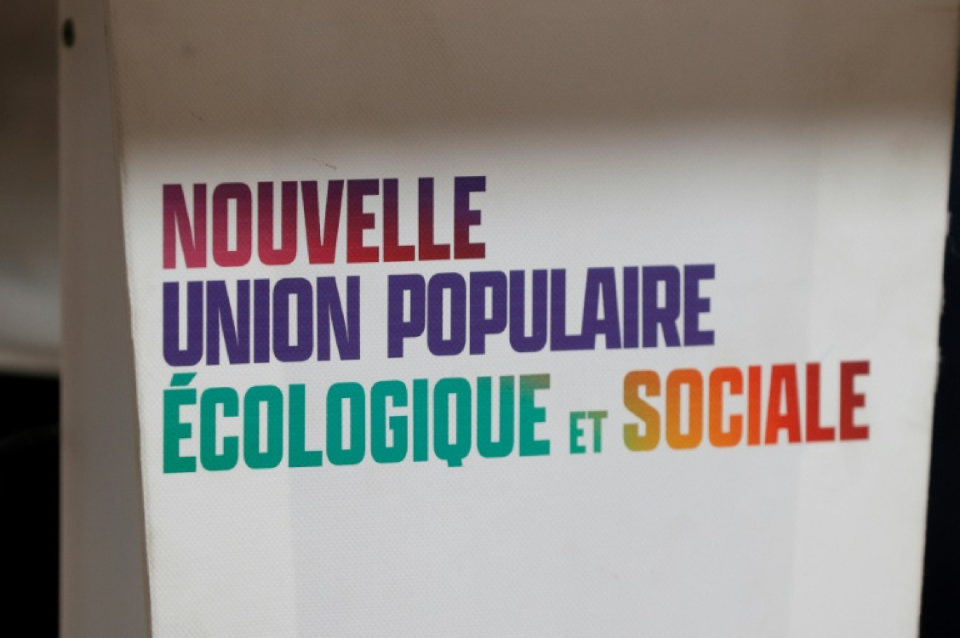 Le logo de la Nouvelle union populaire écologique et sociale (Nupes), le 7 juin 2022 à Paris © Geoffroy VAN DER HASSELT