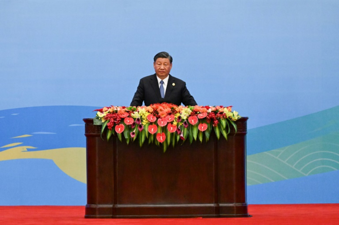 Le président chinois Xi Jinping prononce un discours à l'ouverture du forum des Nouvelles routes de la soie, le 18 octobre 2023 © Pedro PARDO