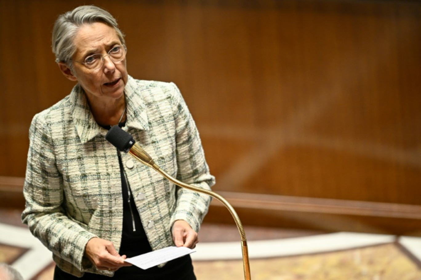 La Première ministre Elisabeth Borne à l'Assemblée nationale à Paris, le 17 octobre 2023 © JULIEN DE ROSA