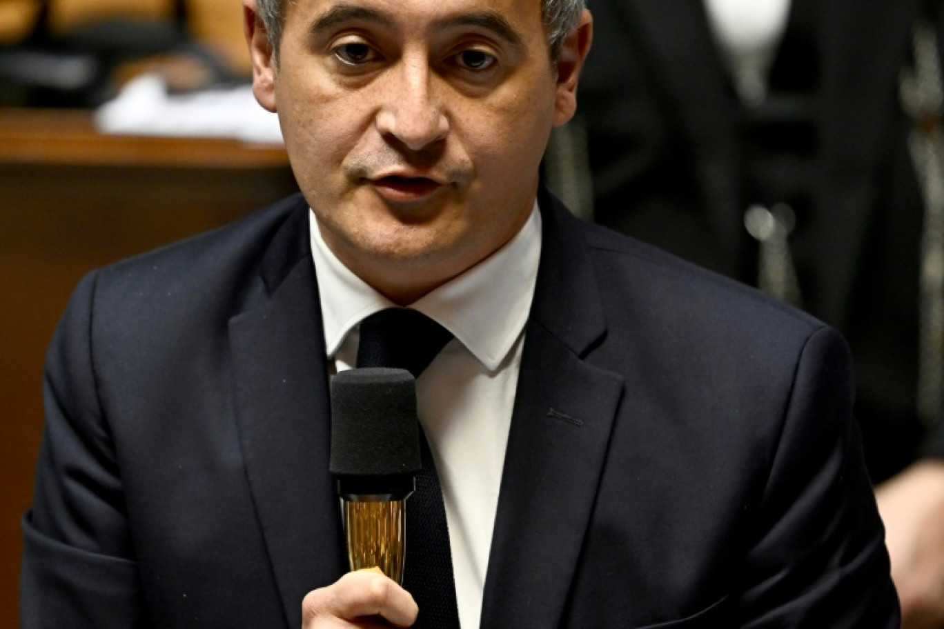 Le ministre de l'Intérieur Gérald Darmanin s'exprime à l'Assemblée nationale à Paris le 17 octobre 2023 © JULIEN DE ROSA