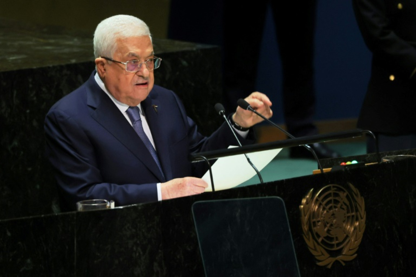 Le président de l'Autorité palestinienne Mahmoud Abbas lors de l'Assemblée générale des Nations Unies, le 21 septembre 2023 à New York © Michael M. Santiago