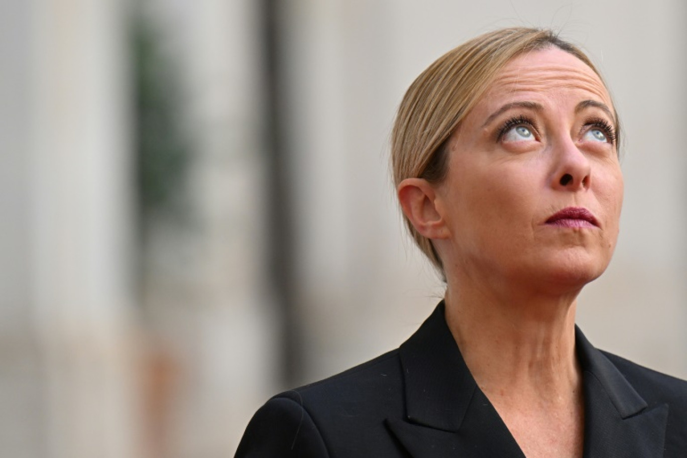 Giorgia Meloni au palais Chigi, siège du gouvernement, à Rome, le 23 octobre 2023 © Alberto PIZZOLI