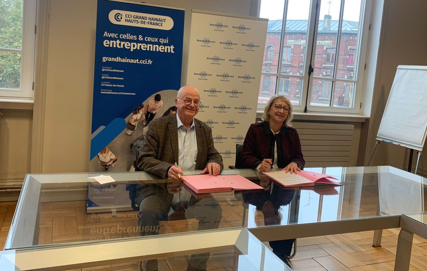 Bruno Fontaine, président de la CCI Grand Hainaut, et Gaëlle Albert, directrice de l’antenne économique de Valenciennes pour la Banque de France. 