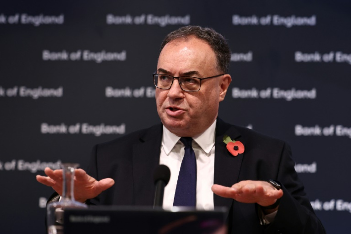 Le gouverneur de la Banque d'Angleterre, Andrew Bailey,le 2 novembre 2023 à Londres © HENRY NICHOLLS