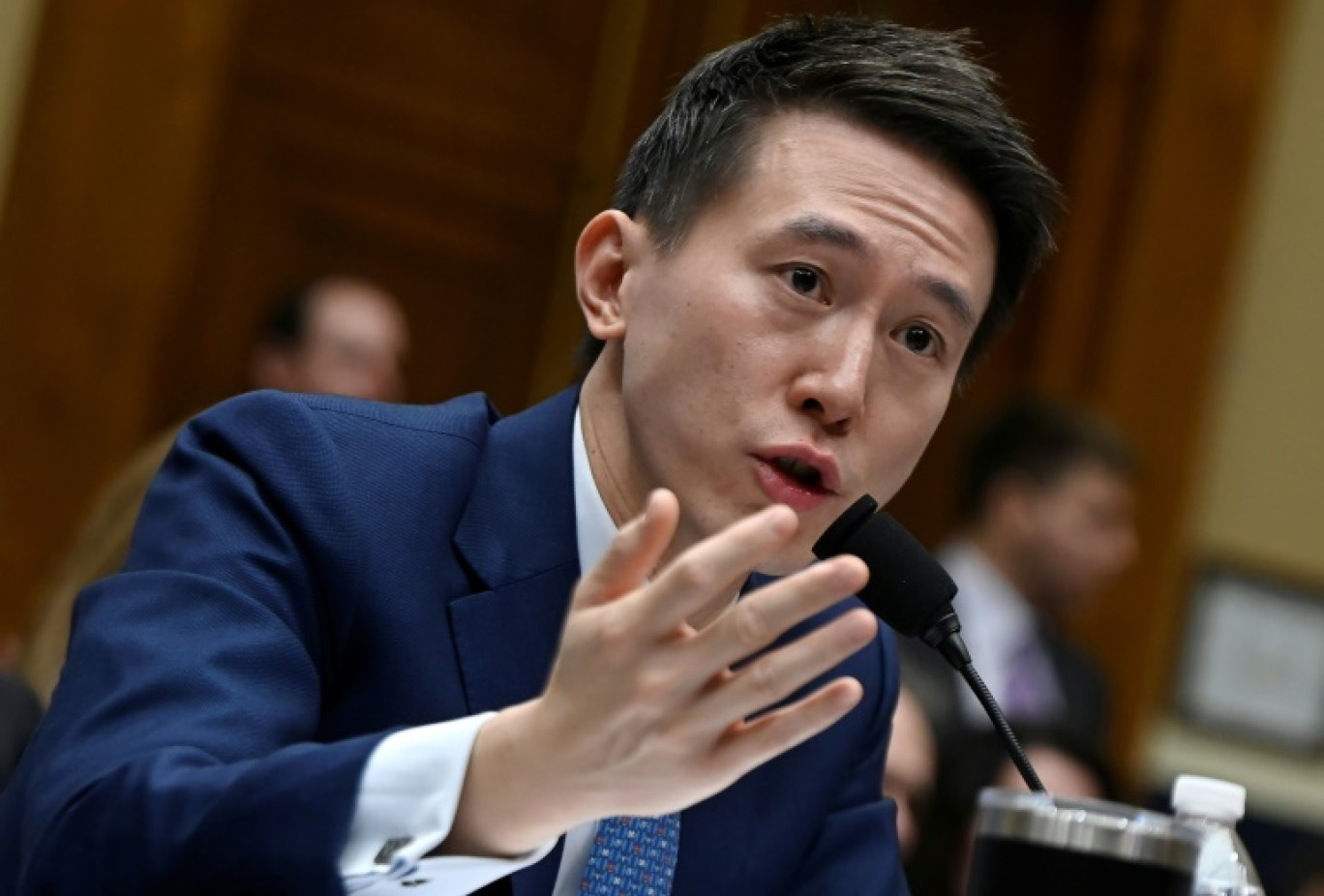 Le patron de TikTok Shou Zi Chew lors de son audition par le Congrès américain le 23 mars 2023, à Washington. © OLIVIER DOULIERY