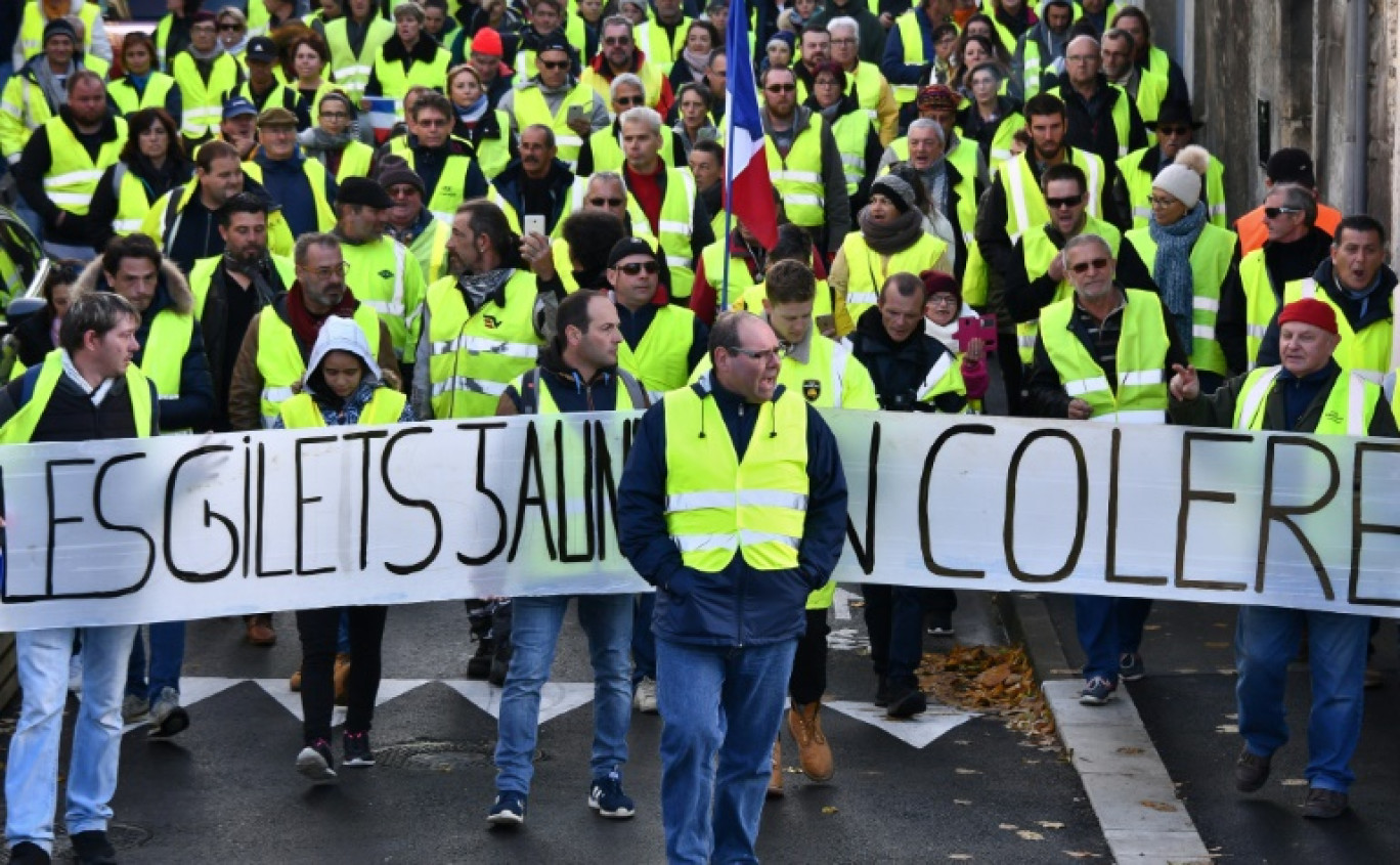 Des "gilets jaunes" manifestent contre les prix élevés du carburant, le 24 novembre 2023 à Rochefort, en Charente-Maritime © XAVIER LEOTY