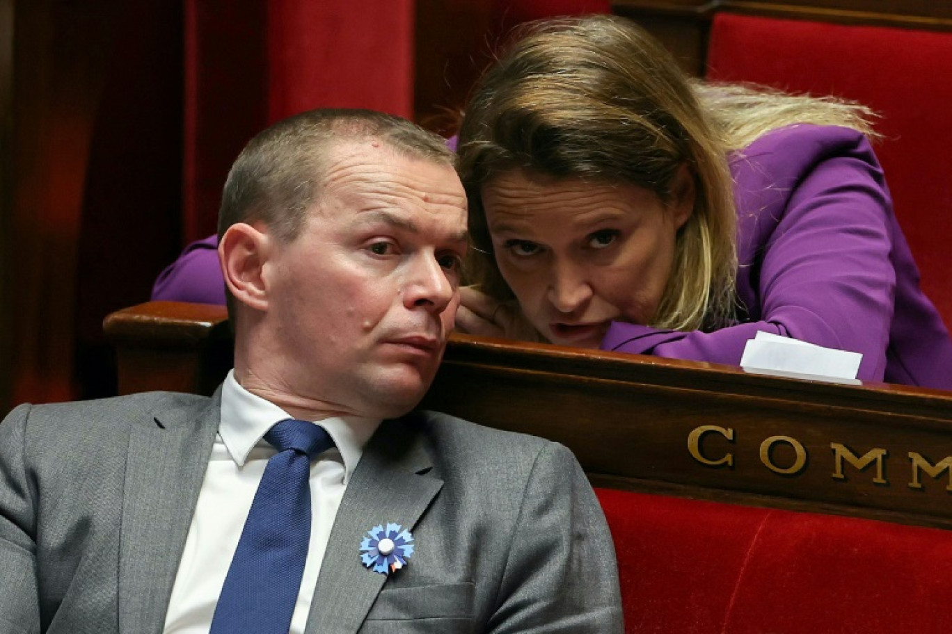 Le ministre du Travail Olivier Dussopt (G) à l'Assemblée nationale le 7 novembre 2023 © Thomas SAMSON