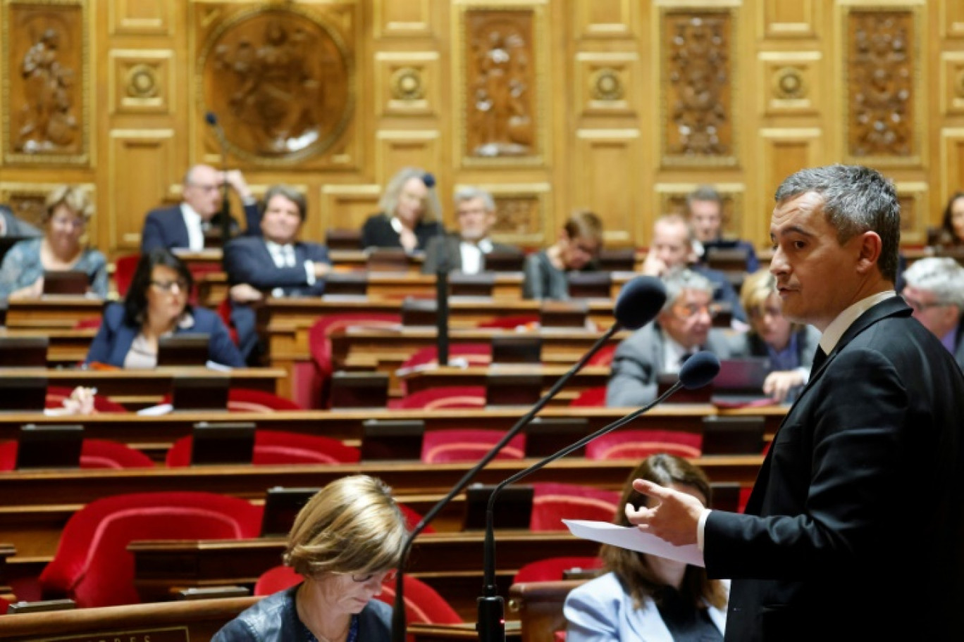 Le ministre de l'Intérieur Gérald Darmanin devant les sénateurs lors du débat sur le projet de loi immigration, le 7 novembre 2023 à Paris © Ludovic MARIN