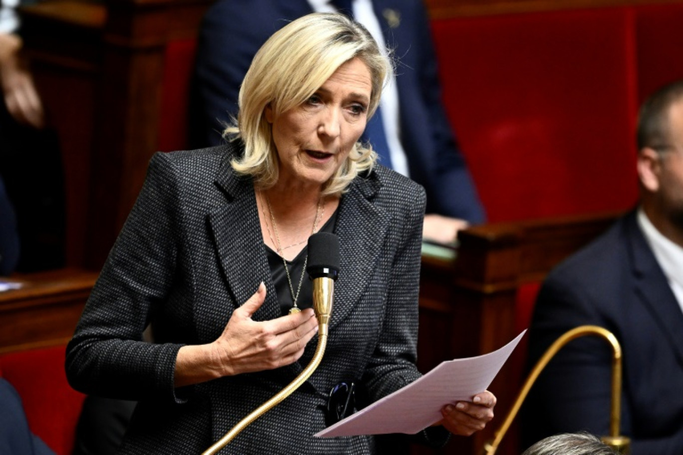 La cheffe de file des députés RN, Marine Le Pen, à l'Assemblée nationale le 17 octobre 2023. © JULIEN DE ROSA