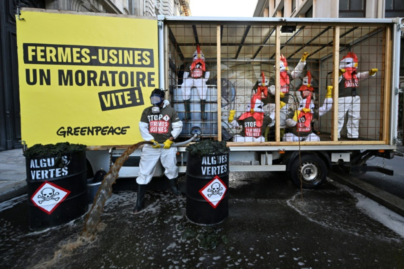 Action de Greenpeace devant le ministère de l'Agriculture, le 20 novembre 2023 à Paris © Miguel MEDINA