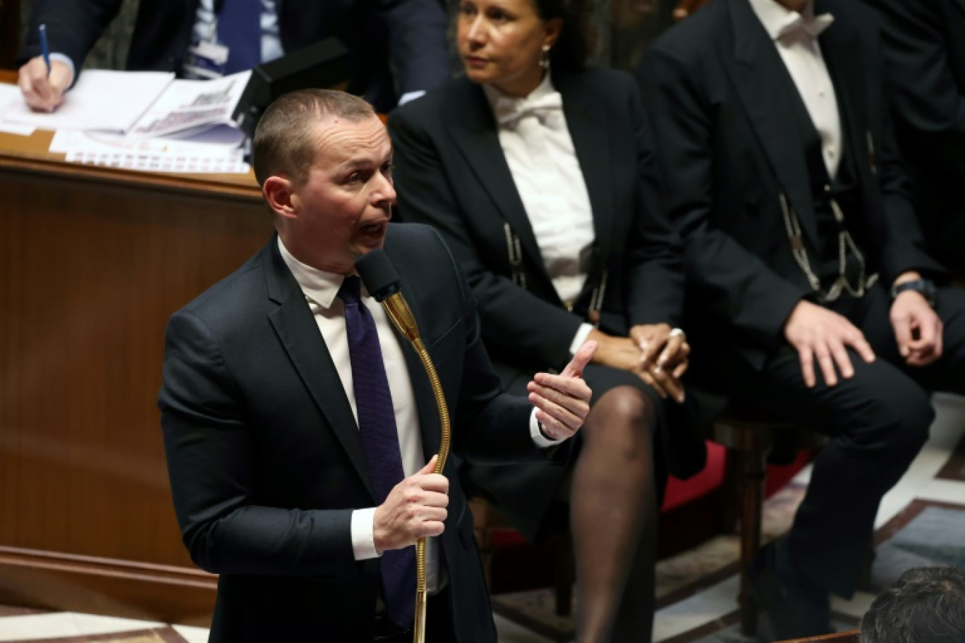 Le ministre du Travail Olivier Dussopt s'exprime devant l'Assemblée nationale, à Paris, le 31 octobre 2023 © EMMANUEL DUNAND