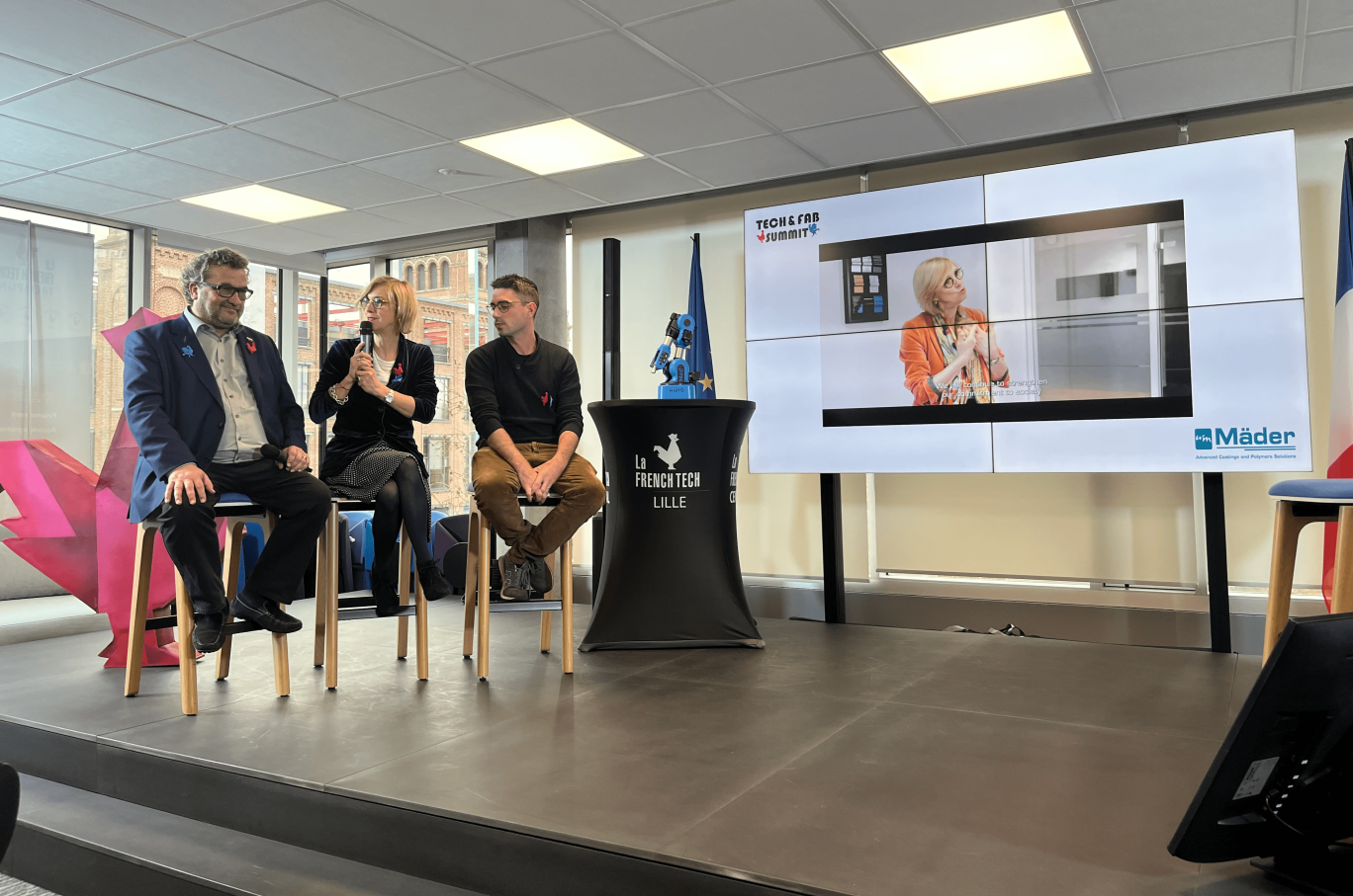 Corinne Molina, vice présidente et co-fondatrice de Madër ; Francis Ciuch, président du groupe Ciuch et Marc-Henri Frouin, fondateur et directeur général de Niryo, venus témoigner lors du point presse.