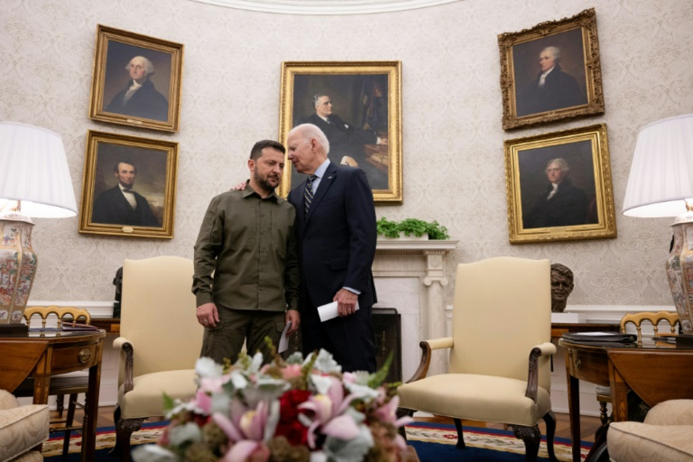 Le président américain Joe Biden et le président ukrainien Volodymyr Zelensky dans le Bureau ovale, à la Maison Blanche, le 21 septembre 2023 © Jim WATSON