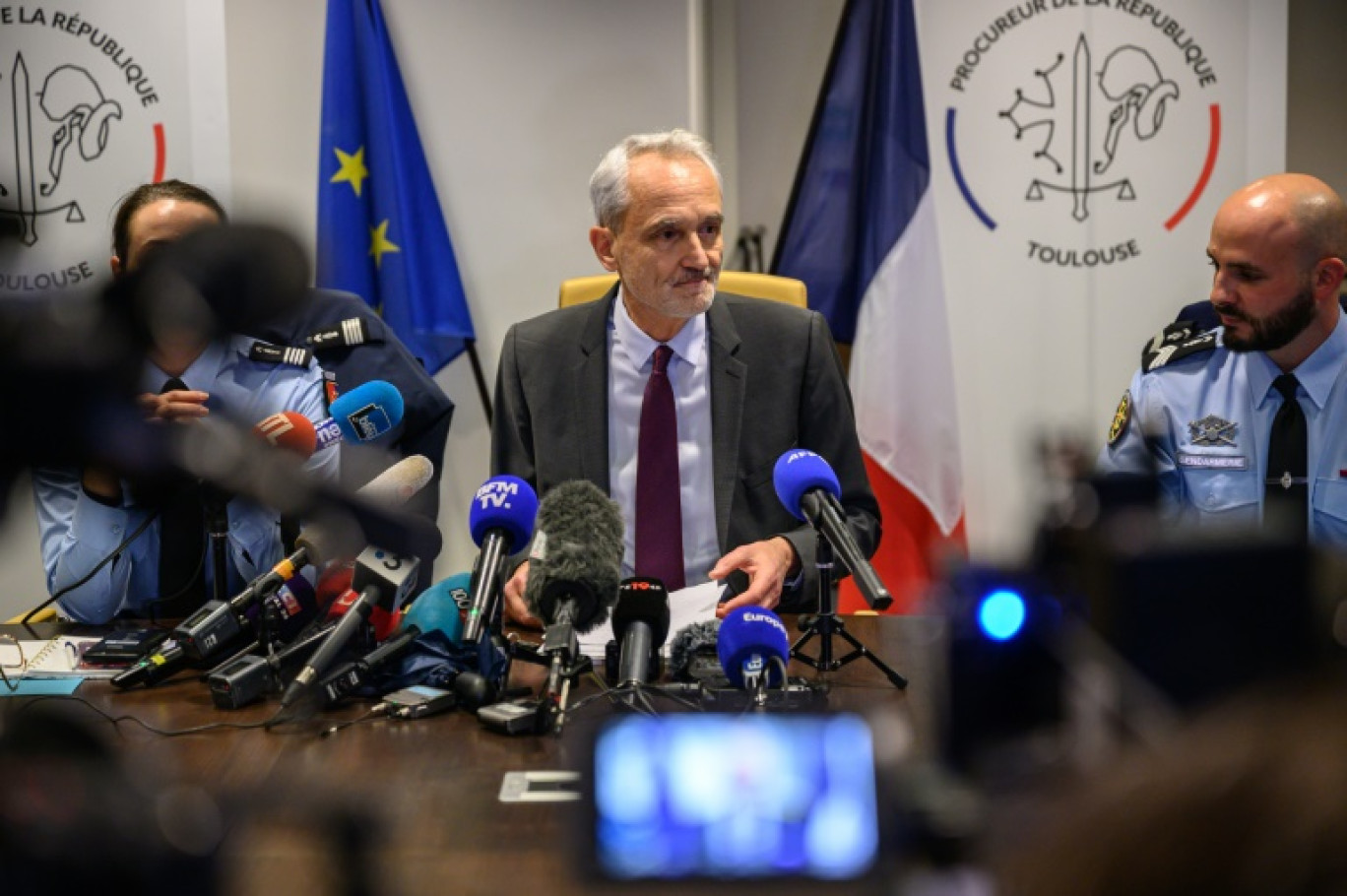 Le procureur de la République Antoine Leroy lors d'une conférence de presse le 15 décembre 2023, à Toulouse © Ed JONES