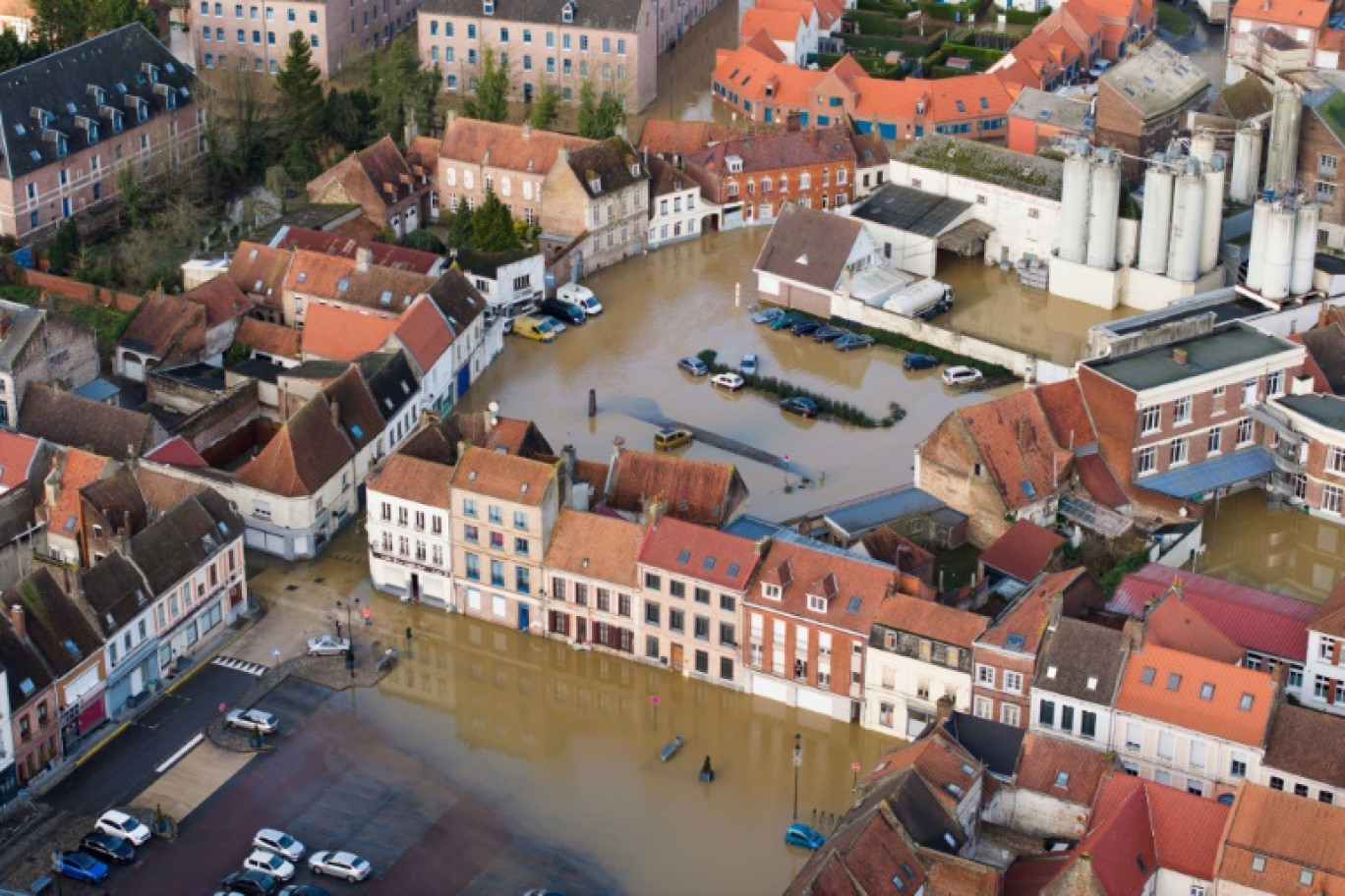 Le village inondé de Westrehem, dans le Pas-de-Calais, le 4 janvier 2024 © DENIS CHARLET