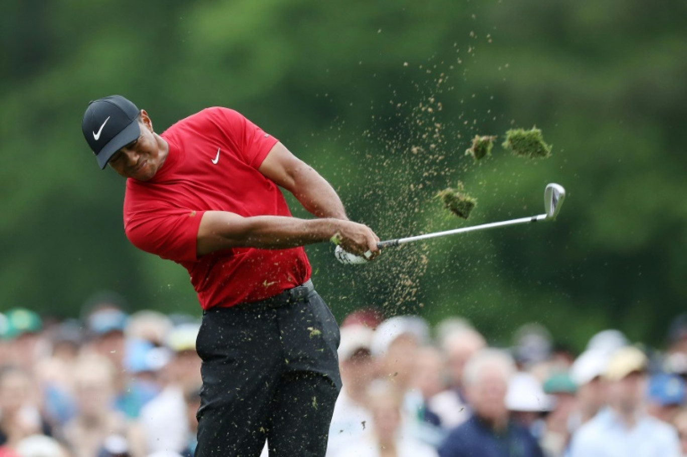 Tiger Woods, durant sa dernière victoire en tournoi majeur, à Augusta (Géorgie), en 2019 © DAVID CANNON