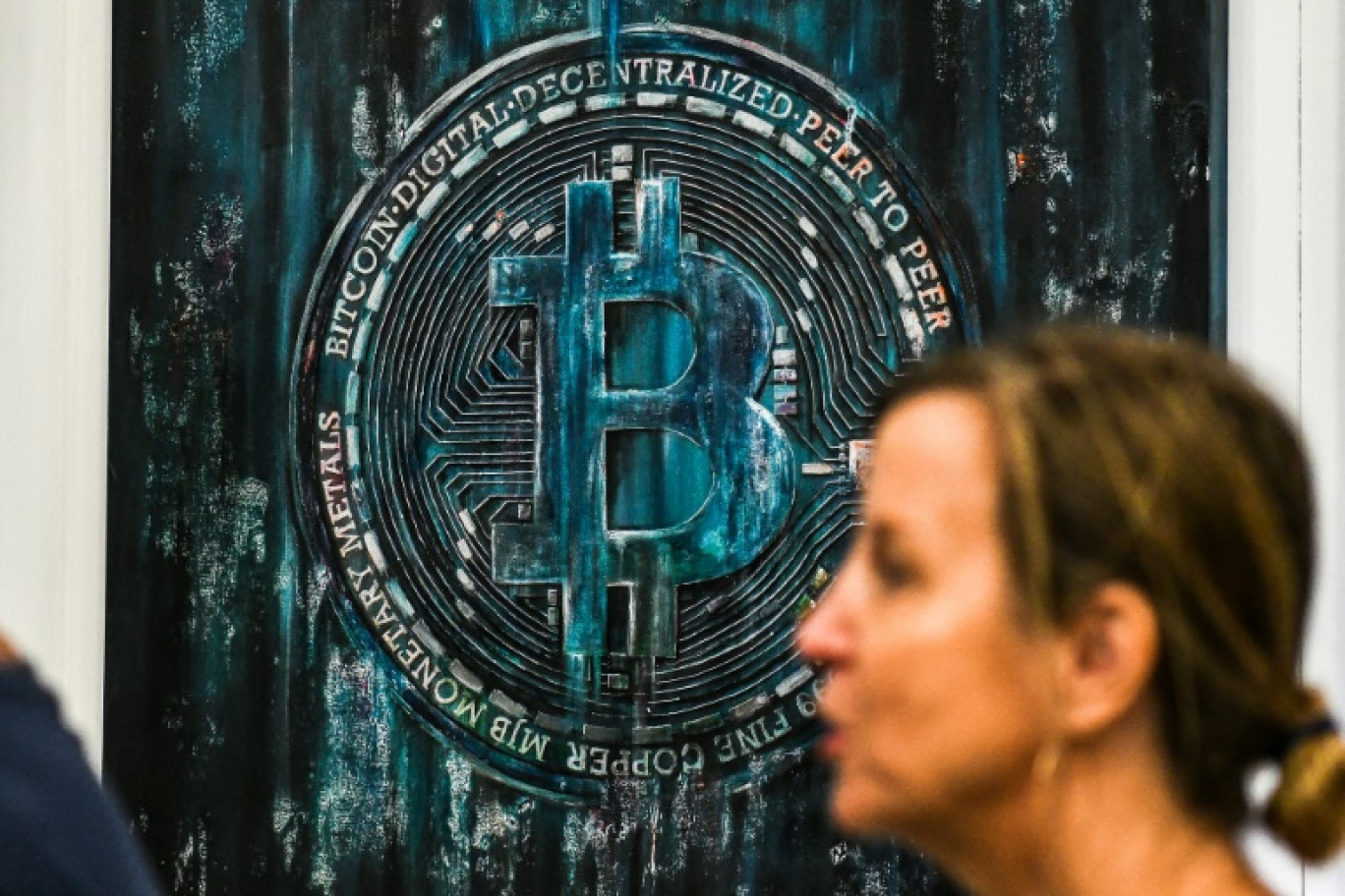 Une oeuvre d'art à une conférence sur le Bitcoin à Miami Beach, en Floride, le 7 avril 2022 © CHANDAN KHANNA