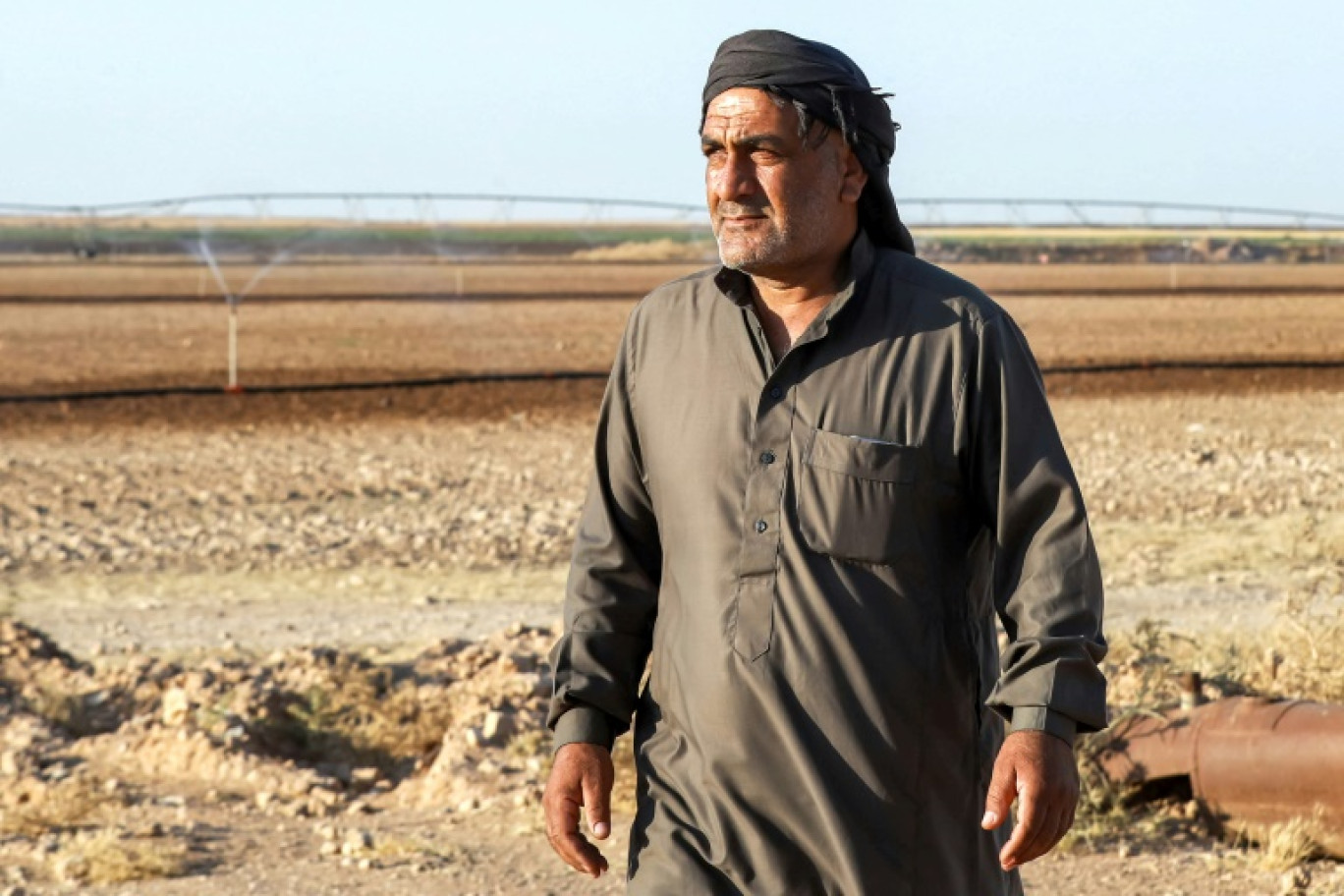 Omar Abdel Fattah dans ses champs qu'il loue à un autre agriculteur, à Jaabar al-Saghir, le 11 juillet 2023 dans le nord de la Syrie © Delil SOULEIMAN