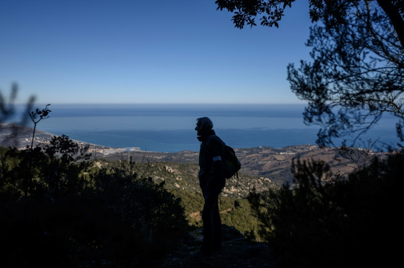 L'ex-conservateur de la réserve naturelle de la Massane, dans les Pyrénées-Orientales Joseph Garrigues en marche le 12 janvier 2024 © Ed JONES