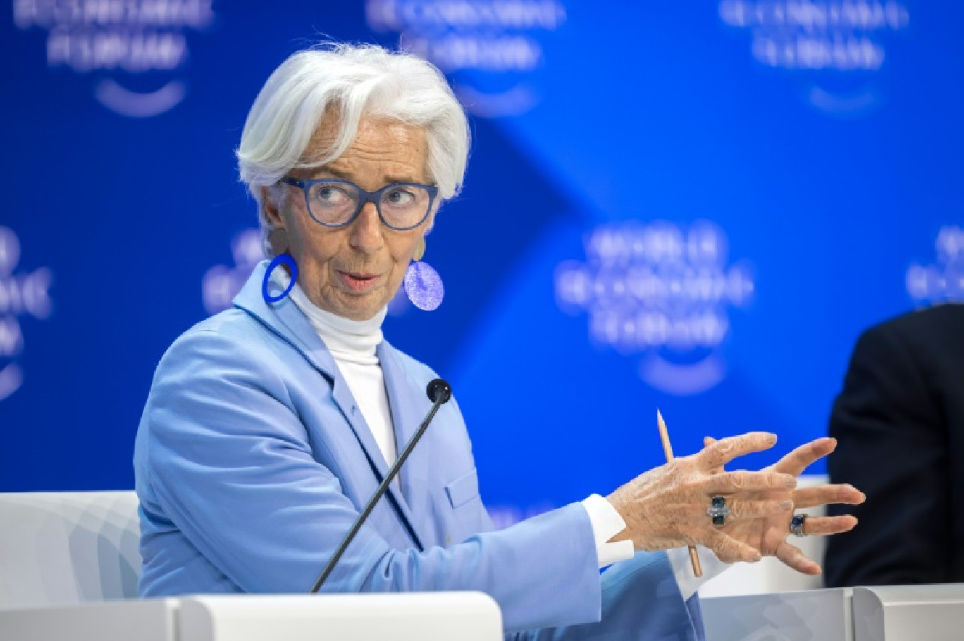 La présidente de la Banque centrale européenne Christine Lagarde à Davos, le 19 janvier 2024 © Fabrice COFFRINI