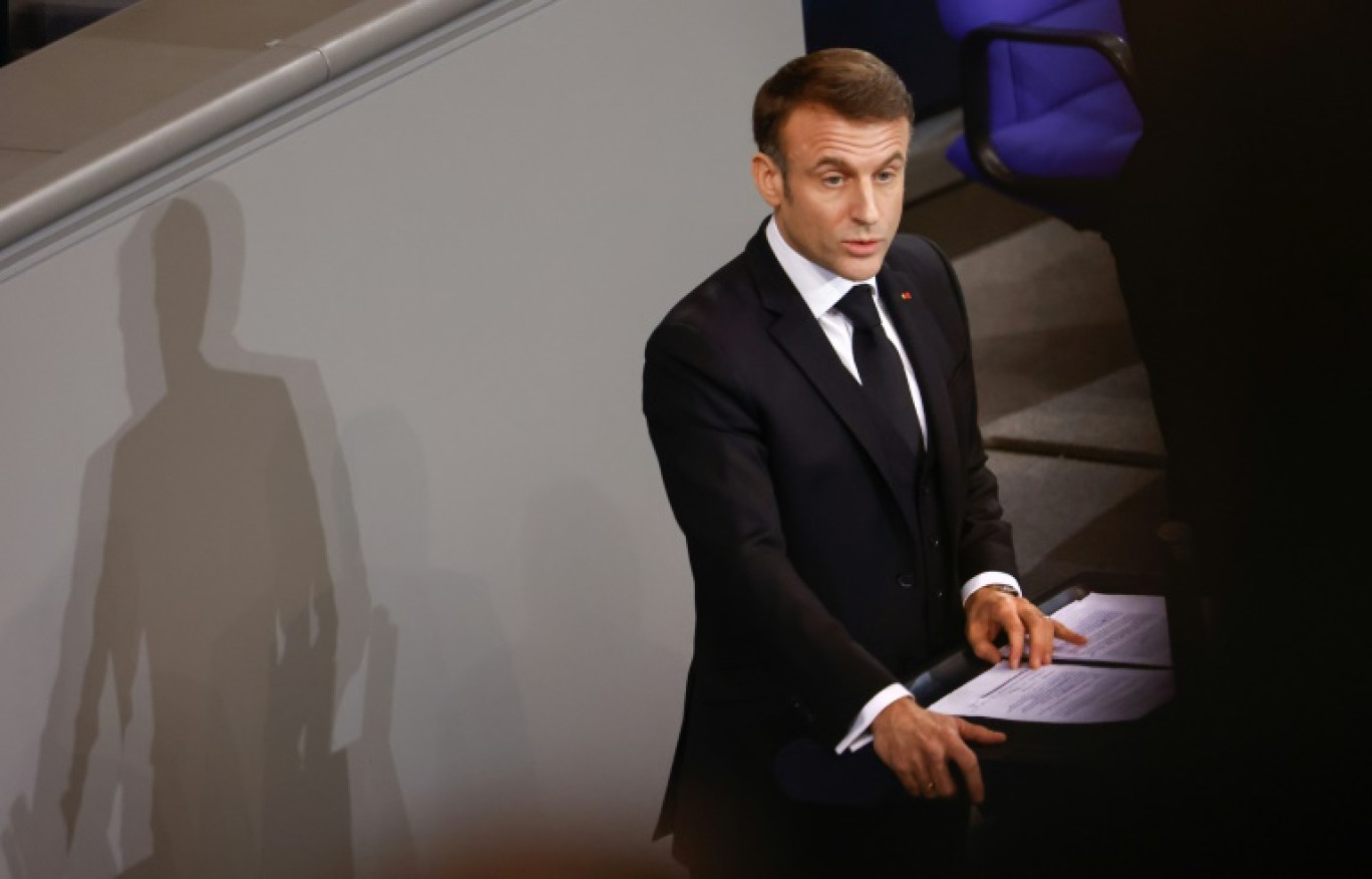 Le président français Emmanuel Macron au Bundestag à Berlin, le 22 janvier 2024 © MICHELE TANTUSSI