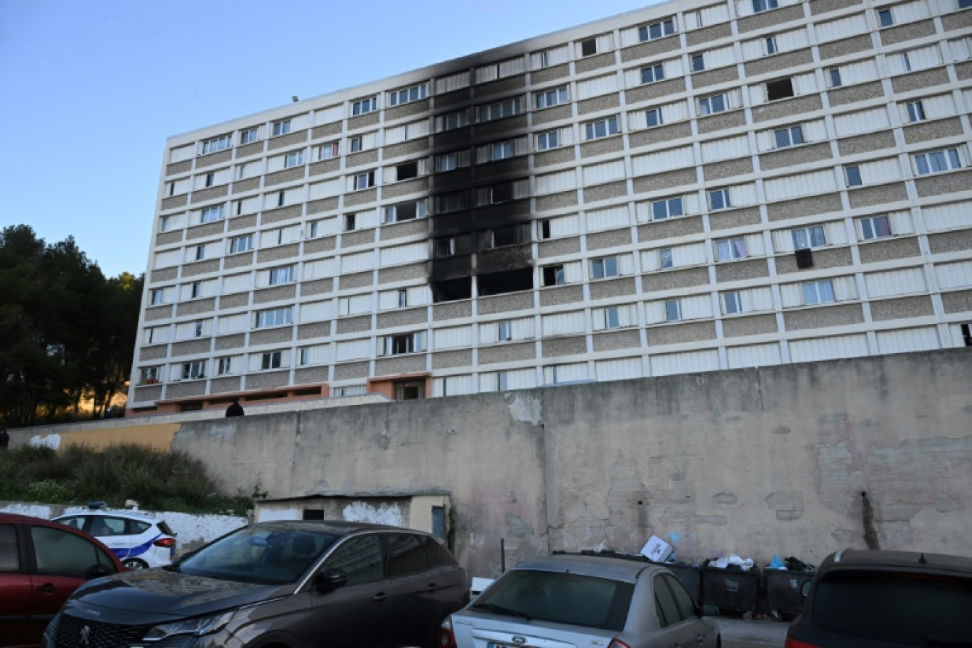 Un immeuble de la cité Parc Kalliste où s'est déclaré un incendie, le 30 janvier 2024 à Marseille © NICOLAS TUCAT