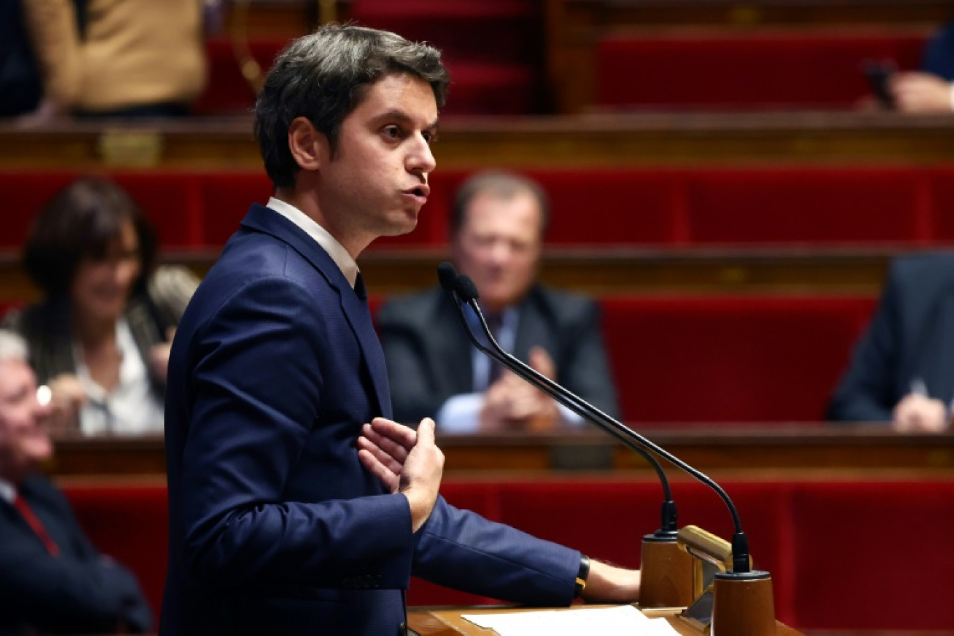 Le Premier ministre Gabriel Attal à l'Assemblée nationale, alors qu'il fait face à une motion de censure, le 5 février 2024 à Paris © Thomas SAMSON