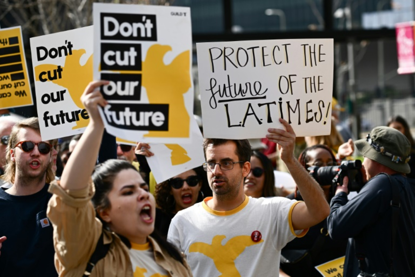 Manifestation de salariés du journal Los Angeles Times après des annonces de licenciements, le 19 janvier 2024 à Los Angeles, en Californie © Patrick T. Fallon