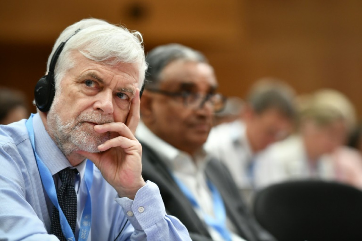 Le professeur britannique Jim Skea, président du GIEC, le 2 août 2019 à Genève © FABRICE COFFRINI