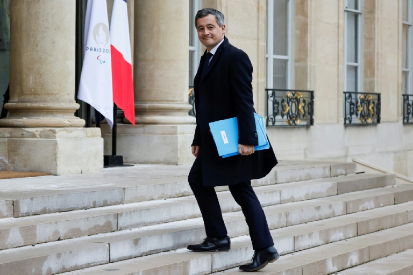 Le ministre de l'Intérieur Gérald Darmanin arrive au palais de l'Elysée le 12 janvier 2024 à Paris © Ludovic MARIN