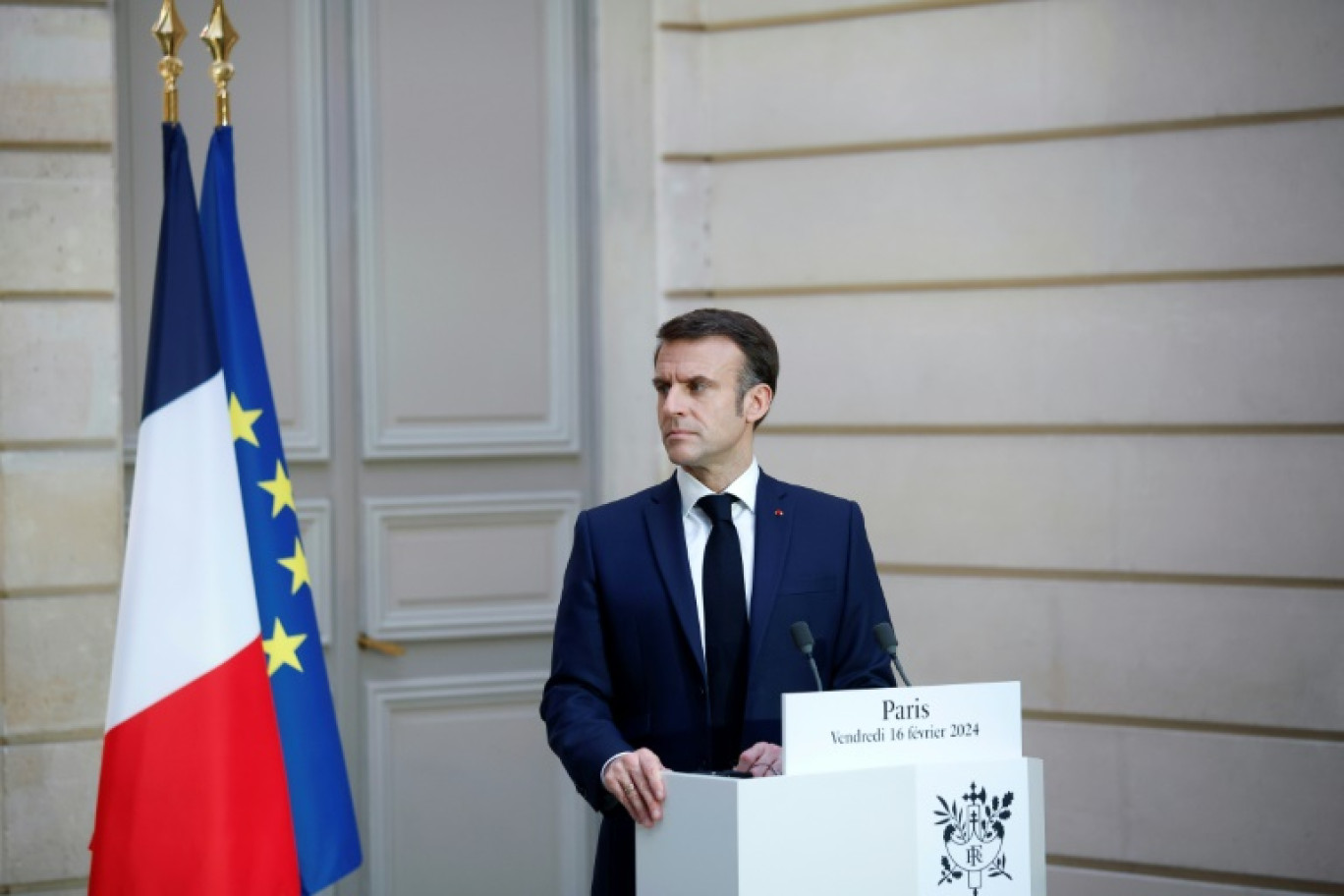 Le président Emmanuel Macron, le 16 février 2024, à Paris © Yoan VALAT