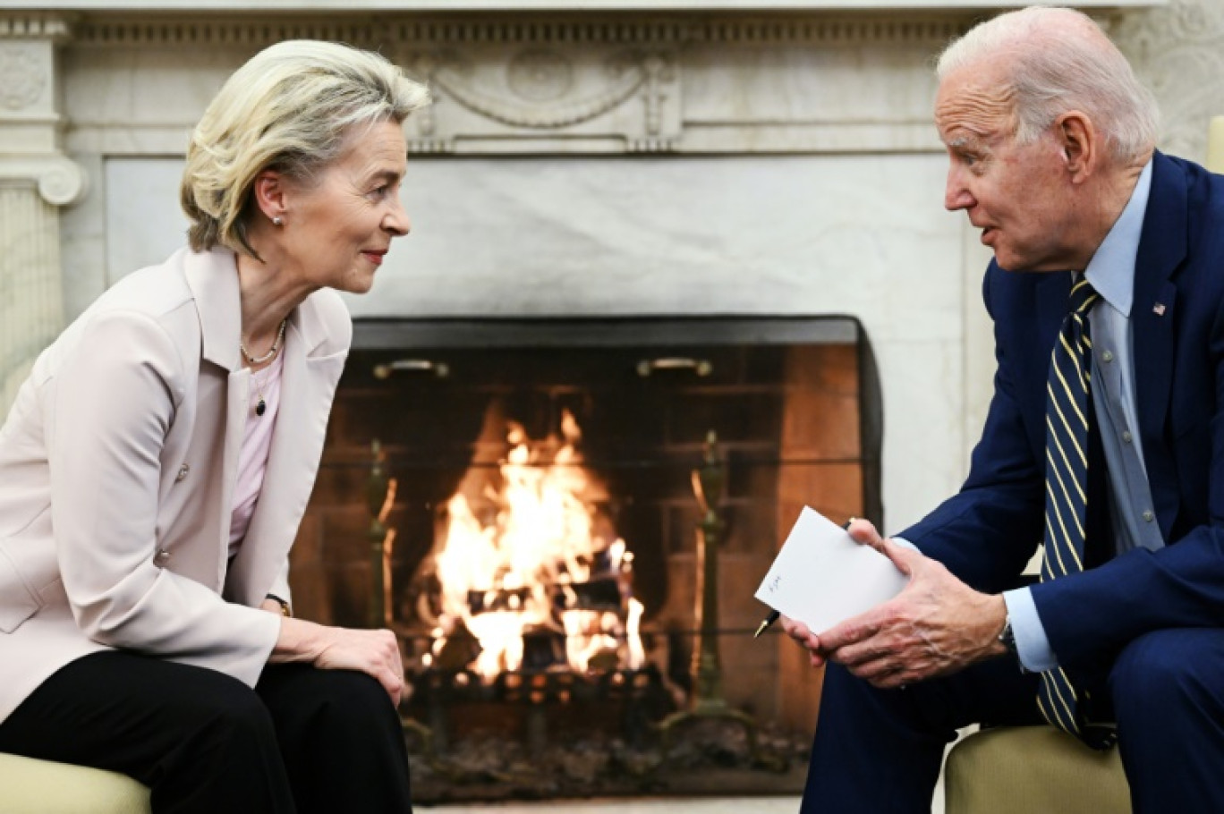 La présidente de la Commission européenne Ursula von der Leyen et le président américain Joe Biden à la Maison Blanche, le 10 mars 2023 à Washington © Mandel NGAN