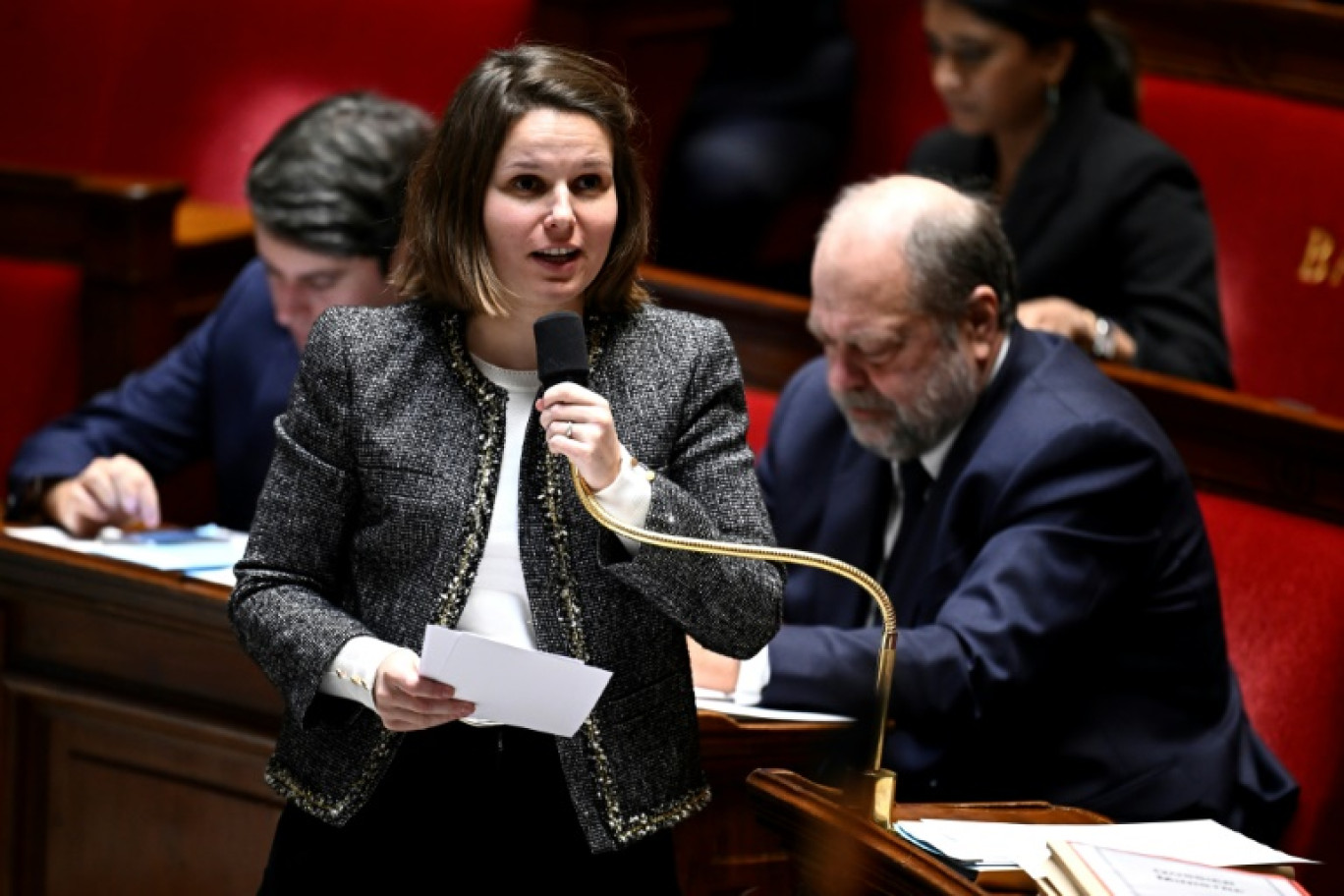 La ministre des Relations avec le Parlement Marie Lebec à l'Assemblée nationale à Paris le 24 janvier 2024 © JULIEN DE ROSA